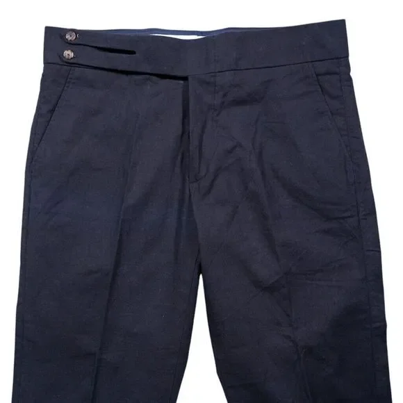 Mens Gurkha Pants Dark Blue Cotton Slim Straight Flat Front Chino